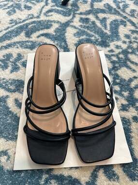 A New Day Women's Tia Strappy Square Toe Block Heel Mule Sandals Black Size 10